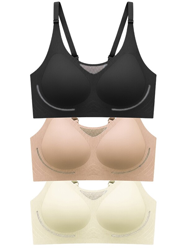 Cottonhill Seamless Bra - Avena | Lazer Kesim Balensiz Çizgi Dokulu Tül Detaylı Kadın Sütyen 3'Lü Paket-2