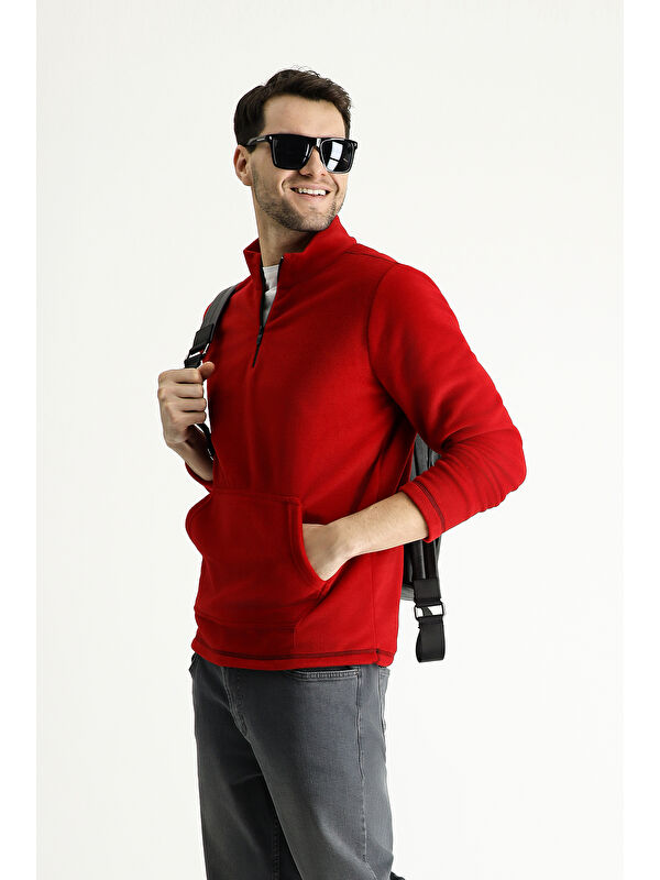 Kiğılı Yarım Fermuarlı Polar Büyük Beden Sweatshirt