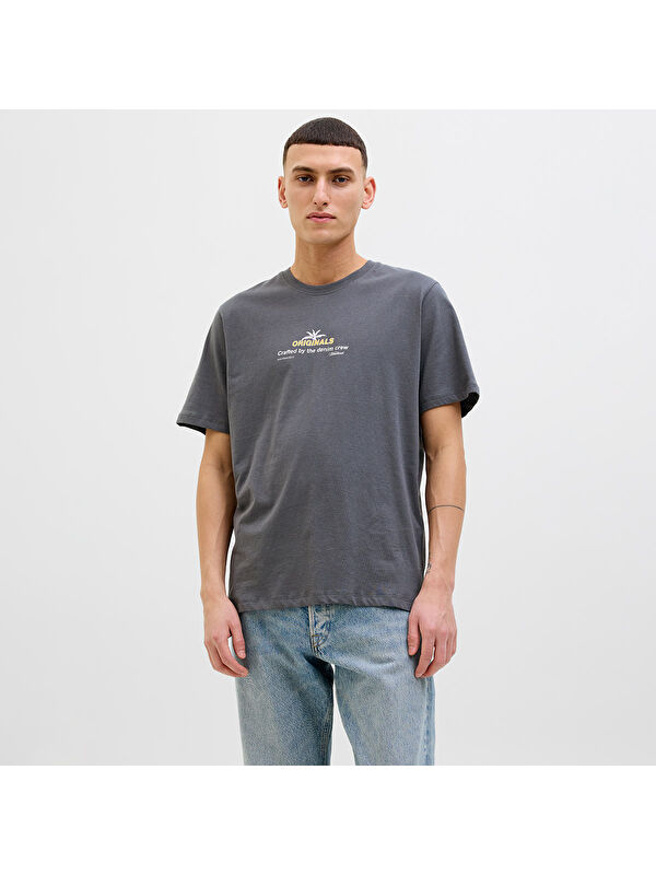 Jack & Jones Star Erkek Gri Yuvarlak Yaka Spor Tişört