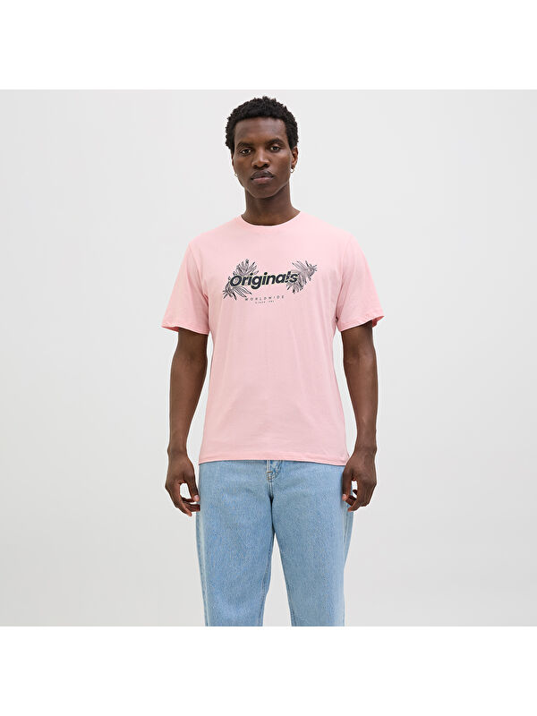Jack & Jones Star Erkek Pembe Yuvarlak Yaka Spor Tişört