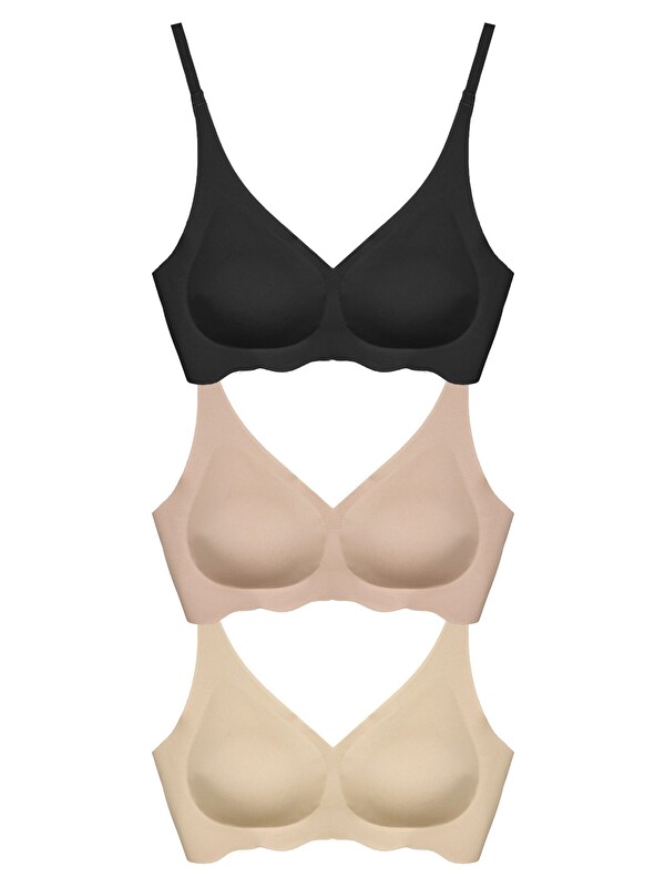 Cottonhill Seamless Bra - Wave | Lazer Kesim Dikişsiz Dalga Detaylı Balensiz Kadın Sütyen 3'Lü Paket-2