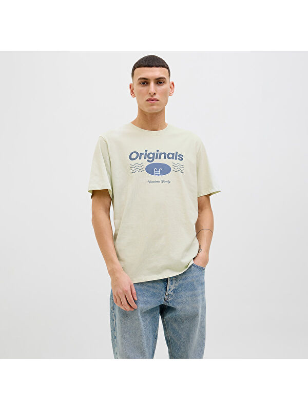 Jack & Jones Star Erkek Ekru Yuvarlak Yaka Spor Tişört