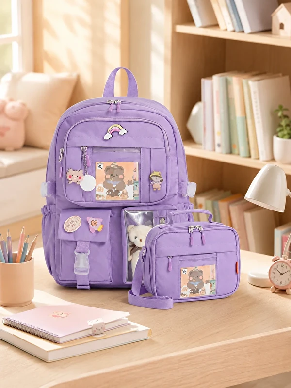 Rocky Tokyo Sevimli Kore Modeli Çok Bölmeli 2'Lİ  Çocuk Okul Çantası