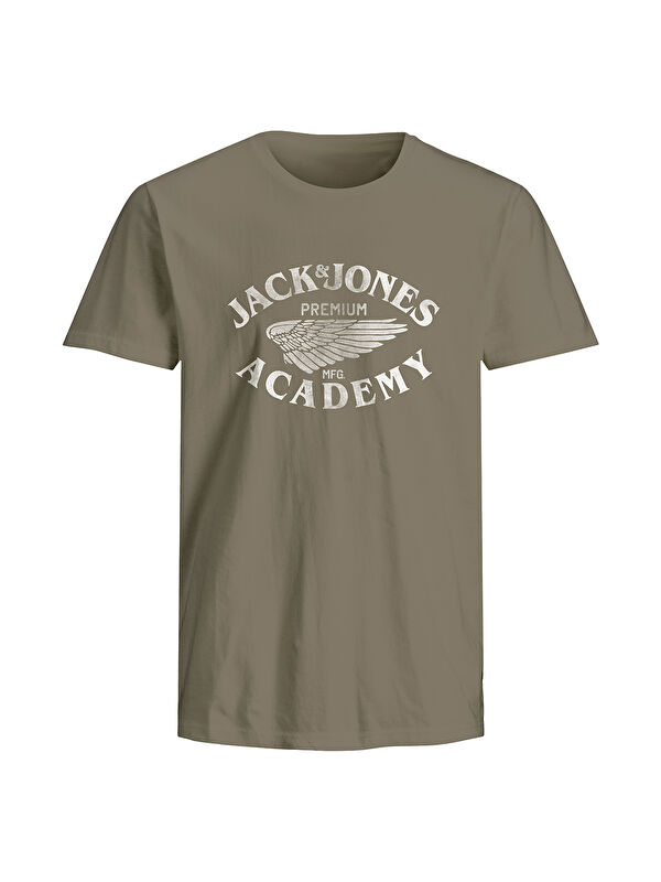 Jack & Jones Blufreddy Erkek Haki Yuvarlak Yaka %100 Pamuk Spor Tişört