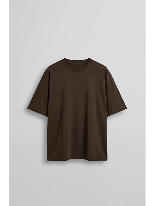 Abluka Online Erkek Boxy Fit Basic %100 Pamuklu T-Shirt Kahverengi