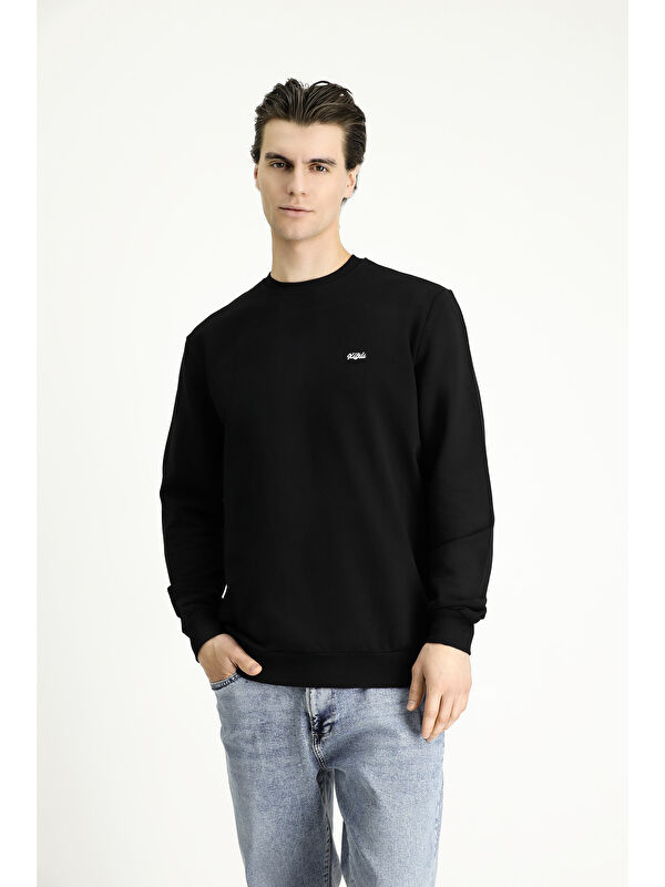 Kiğılı Bisiklet Yaka Regular Fit Nakışlı Pamuklu Büyük Beden Sweatshirt