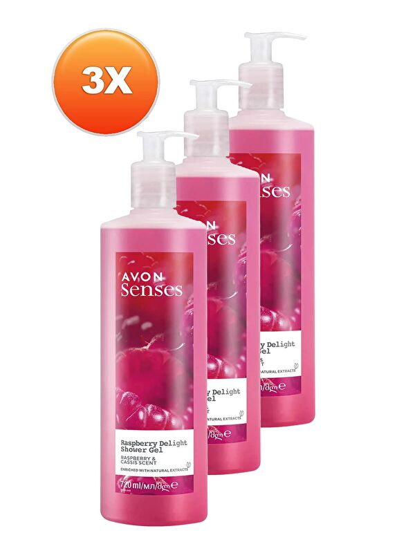 AVON Raspberry Delight Frambuaz ve Frenk Üzümü Kokulu Duş Jeli 720 Ml. Üçlü Set
