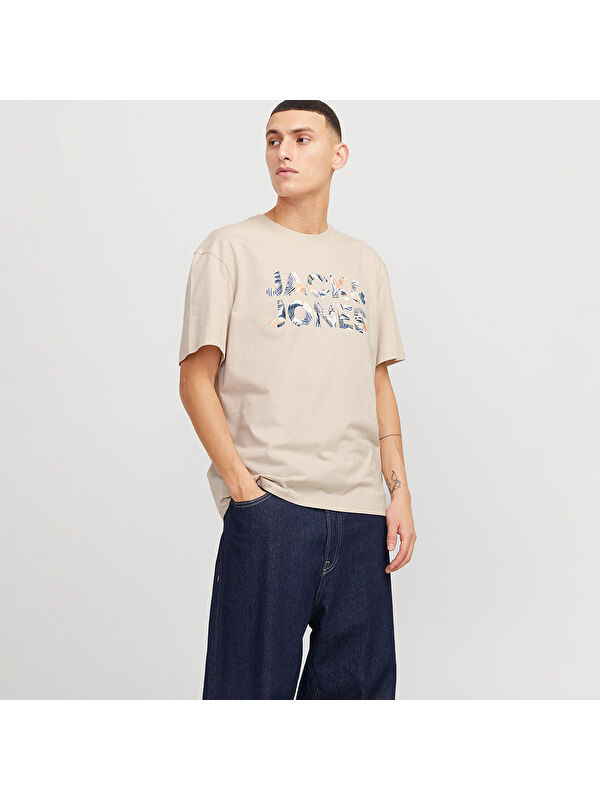 Jack & Jones Bryan Corp Logo Erkek Bej Yuvarlak Yaka Spor Tişört