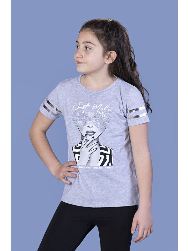 Toontoykids Kız Çocuk Baskılı Taş İşlemeli Arkası Tül Detaylı Tişört