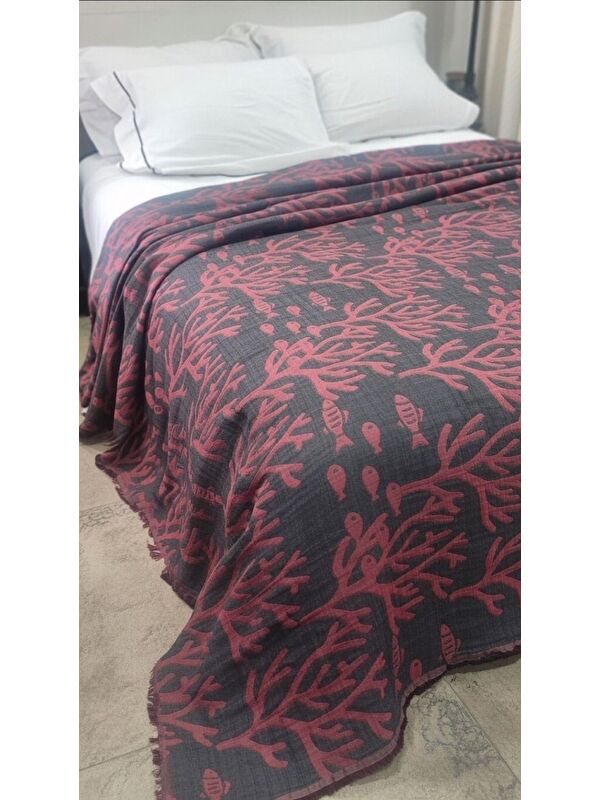 Mulberry Mercan Desen 4 Katlı Müslin Pike Yatak Örtüsü Battal Boy 240x260 cm
