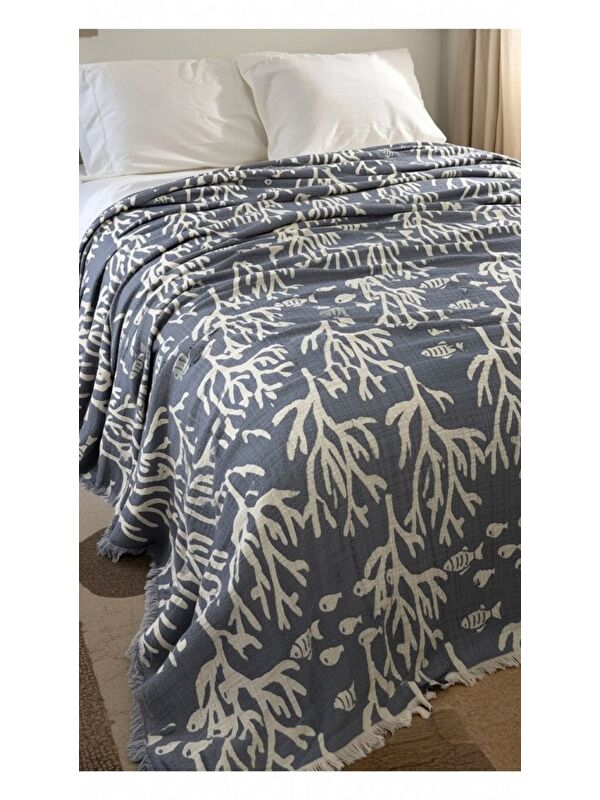 Mulberry Mercan Desen 4 Katlı Müslin Pike Yatak Örtüsü Battal Boy 240x260 cm