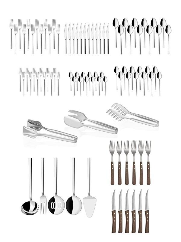 Onon 92 Parça Paslanmaz Çelik,Deniz model-12 Kişilik Çatal Kaşık Bıçak,Steak Çatal-Bıçak,Servis Seti