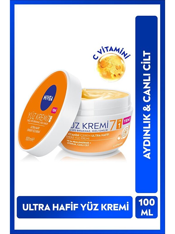 NIVEA C Vitamini İçeren Ultra Hafif Enerji Yüz Kremi 100ml,Aydınlatıcı,Nemlendirici,Hızlı Emilir