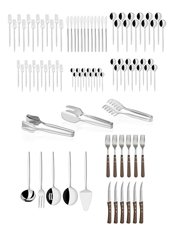 Onon 92 Parça Paslanmaz Çelik,Mokka 12 kişilik Çatal Kaşık Bıçak Takımı,Yemek Takımı,Steak Çatal-Steak Bı