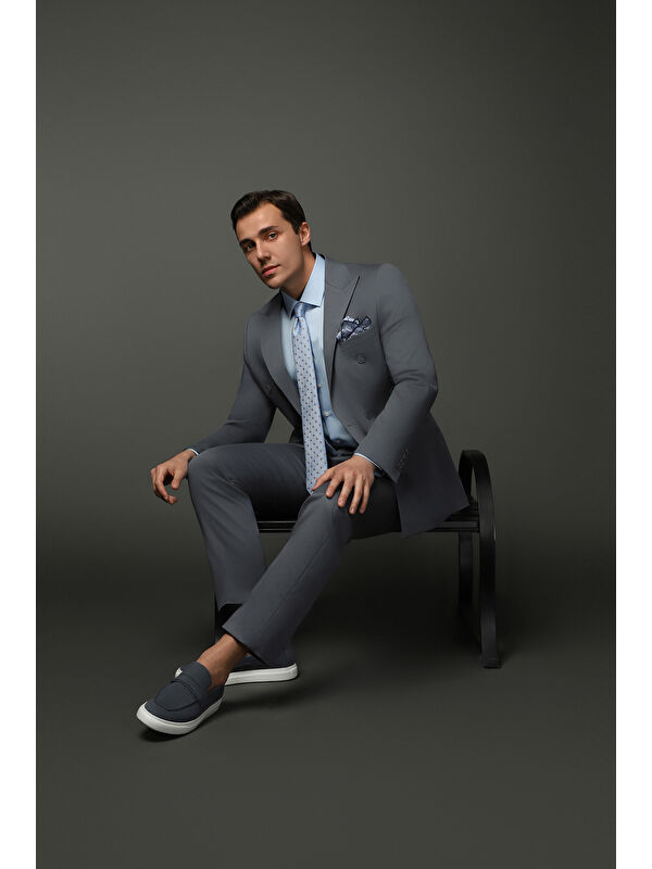 Kiğılı Slim Fit Dar Kesim Pamuklu Lyocell Kruvaze Takım Elbise