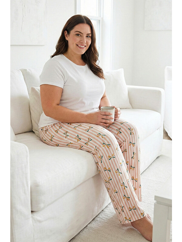 Remsa Büyük Beden Kadın Viskon Kumaş Penye Battal Tek Pijama Alt 15 Somon