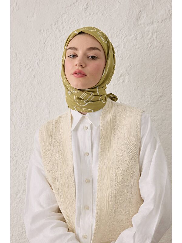 Fresh Scarfs Eloıse Desen Pamuk İpek Eşarp Yeşil