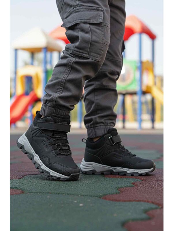 Siyah Gri Cırtlı Kaymaz Taban Erkek Çocuk Outdoor Bot Doruk F - Görsel 4