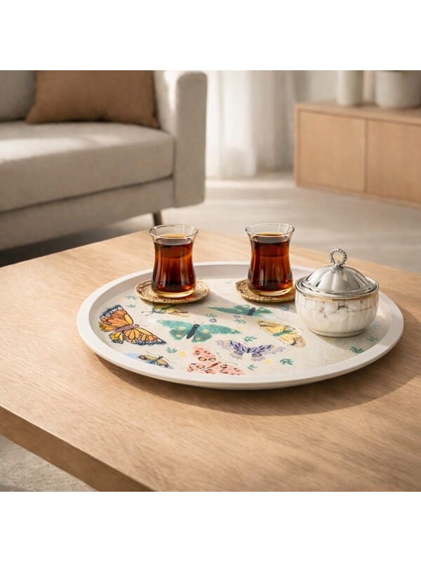 Evidea Kitchen Butterfly Yuvarlak Tepsi - Renkli - 36x36 cm