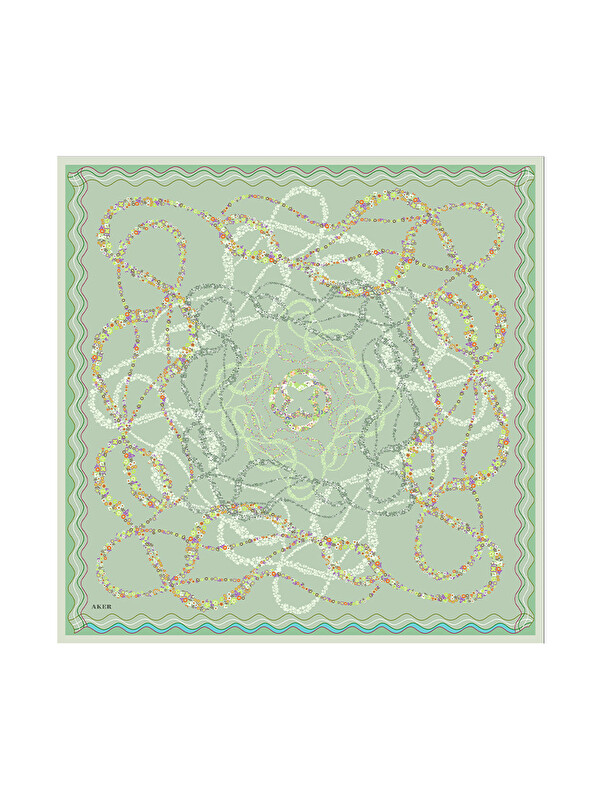 AKER Yeşil 90X90 İpek Pamuk Eşarp