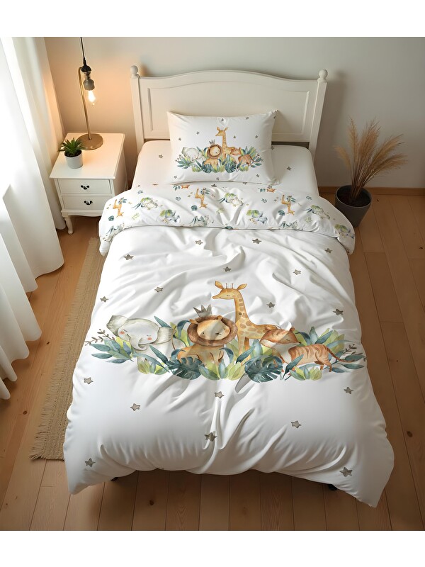 Evmila Safari Desenli Çarşafsız 2'li Takım Baskılı Tek Kişilik Nevresim Takımı 160x220 cm