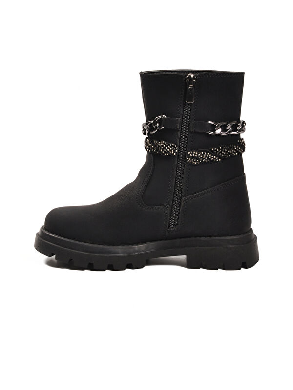 Siyah İçi Polarlı Kaymaz Kız Çocuk Çizme - Görsel 5