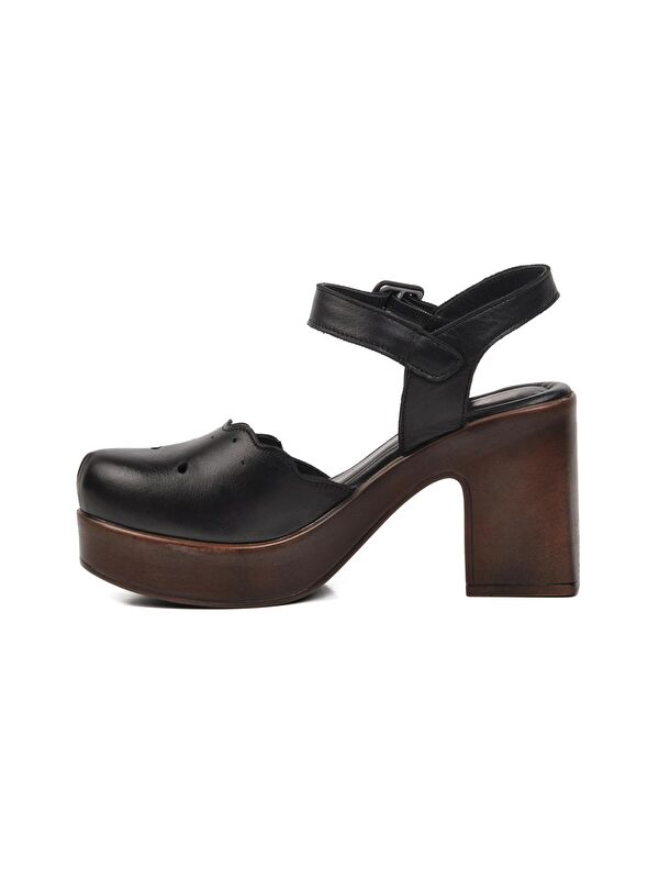 Siyah Hakiki Deri Kadın Topuklu Sandalet 2217001Y - Görsel 3