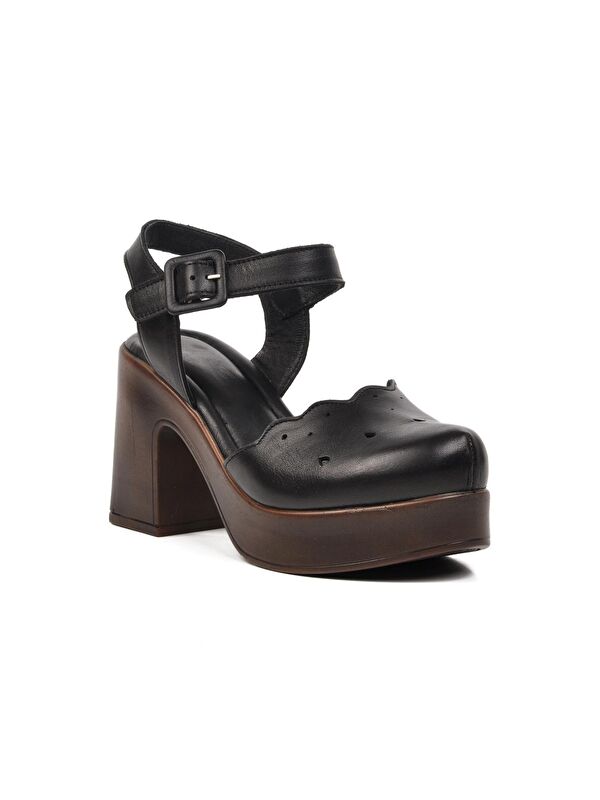 Siyah Hakiki Deri Kadın Topuklu Sandalet 2217001Y - Görsel 4