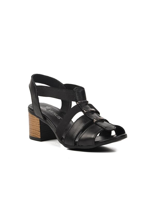 Siyah Hakiki Deri Kadın Topuklu Sandalet 1857227Y - Görsel 4