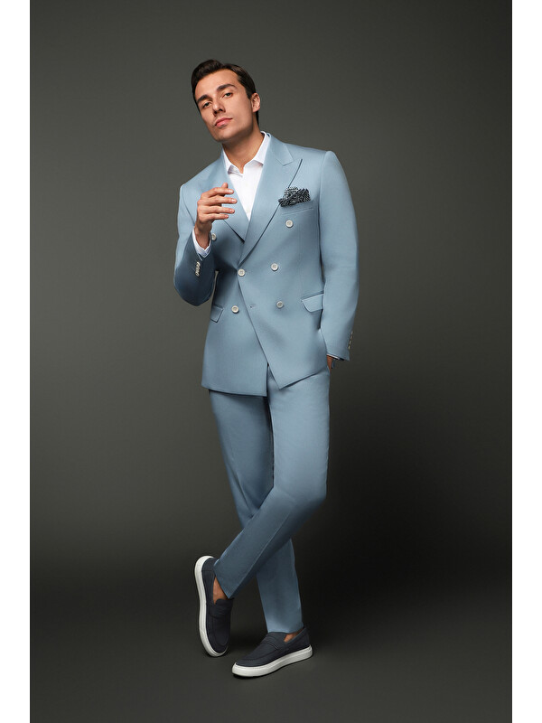 Kiğılı Slim Fit Dar Kesim Pamuklu Lyocell Kruvaze Takım Elbise