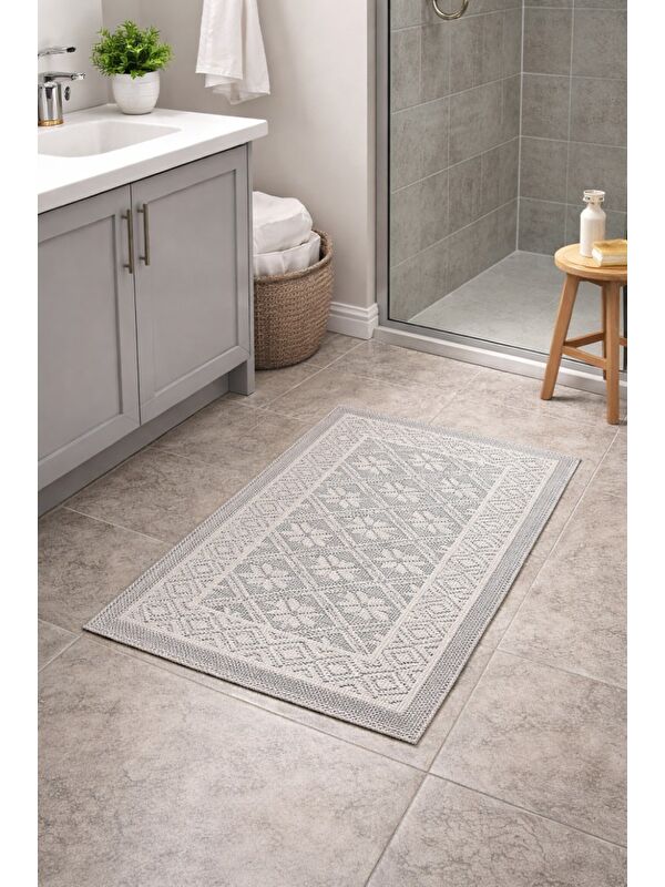 Mulberry Modern Dokuma Desenli Kaymaz Taban Banyo Paspası 50x80 cm