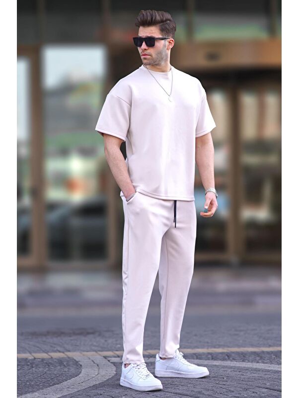 Madmext Ekru Oversize Kısa Kollu Eşofman Takımı 5954