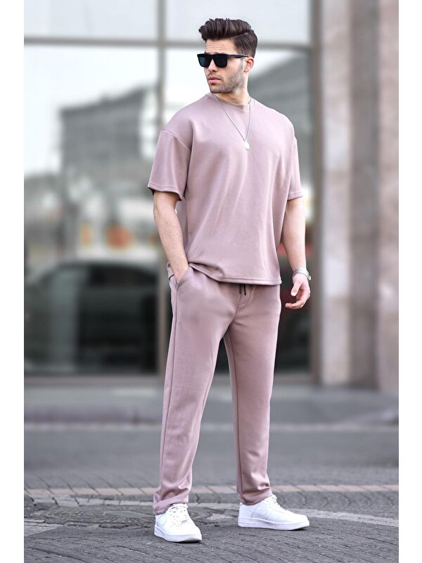 Madmext Bej Oversize Kısa Kollu Eşofman Takımı 5954