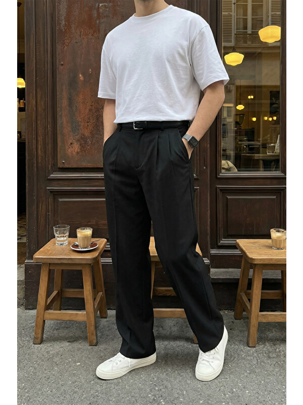 Livio Ferri Erkek Kumaş Baggy Kalıp Pileli Pantolon