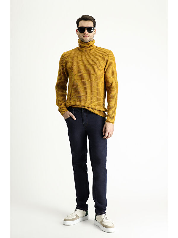 Kiğılı Balıkçı Yaka Slim Fit Dar Kesim Desenli Triko Kazak