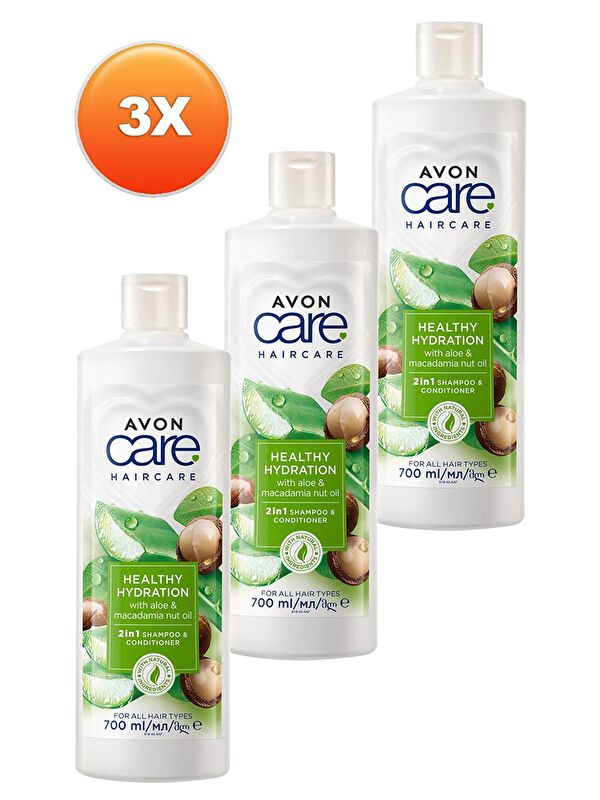AVON Care Aloe Vera ve Makademya Fındığı Yağı Şampuan ve Saç Bakım Kremi 700 Ml. Üçlü Set