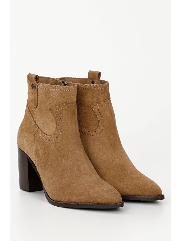 TABA Hakiki Deri Sivri Burun Topuklu Fermuarlı Kadın Günlük Bot 39499 - Görsel 3