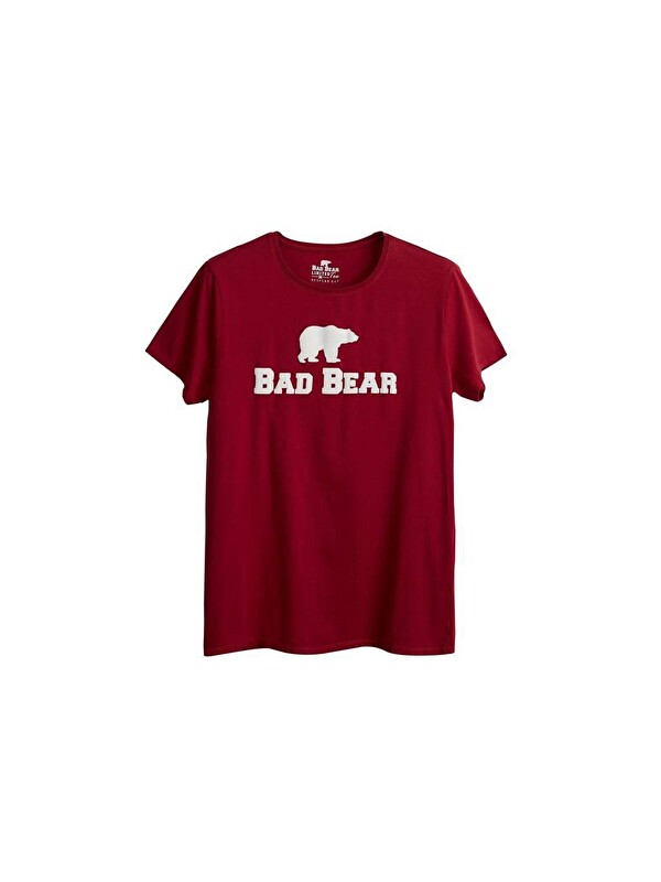 Bad Bear Erkek Bordo Baskılı Bisiklet Yaka Spor Tişört