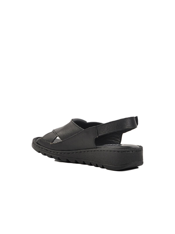 Siyah Hakiki Deri Cırtlı Kadın Sandalet Z265 Z - Görsel 5