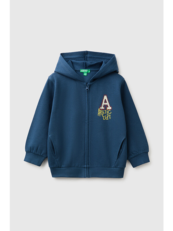 United Colors Of Benetton Erkek Bebek Lacivert Ribanalı Cepli Kapüşonlu Fermuarlı Sweatshirt