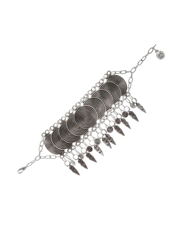 Labalaba Kadın Antik Gümüş Kaplama Spiral Formlu Multi Charm Halhal
