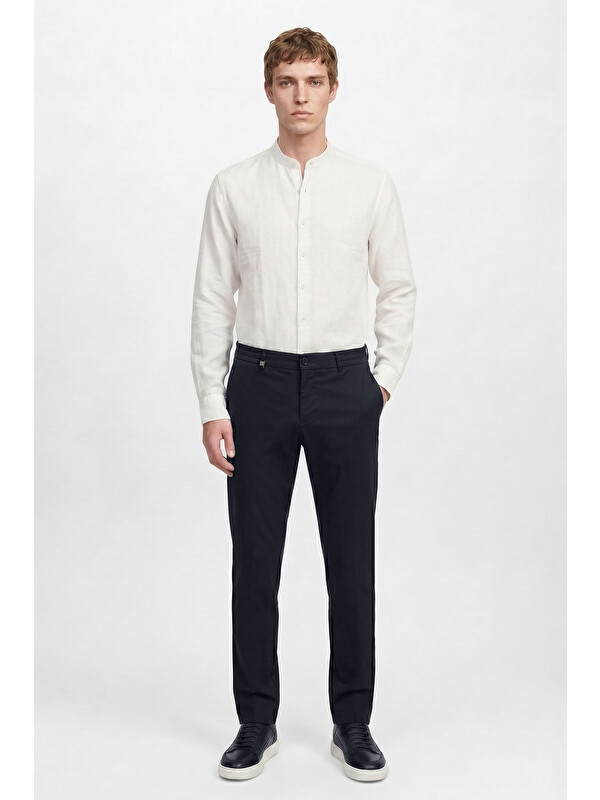 Altınyıldız Classics Erkek Lacivert Pamuklu Slim Fit Dar Kesim Diagonal Desenli Yan Cepli Casual Pantolon