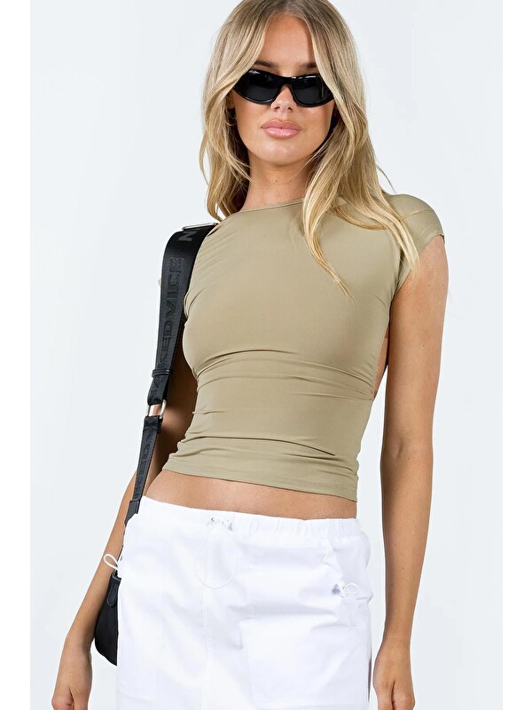 Madmext Bej Sırt Dekolteli Crop Kadın Bluz Mg1851