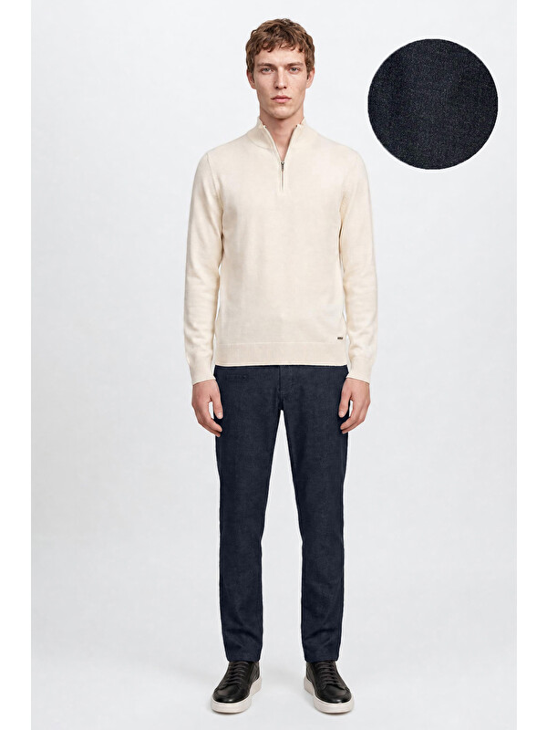 Altınyıldız Classics Erkek Lacivert Pamuklu Slim Fit Dar Kesim Yan Cepli Casual Esnek Pantolon