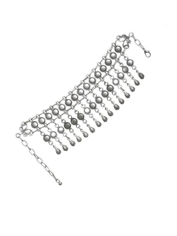 Labalaba Kadın Antik Gümüş Kaplama Zincirli Model Multi Charm Halhal