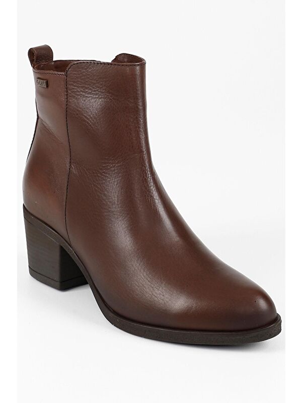 KAHVERENGİ Hakiki Deri Topuklu Fermuarlı Kadın Günlük Bot 51447 - Görsel 6