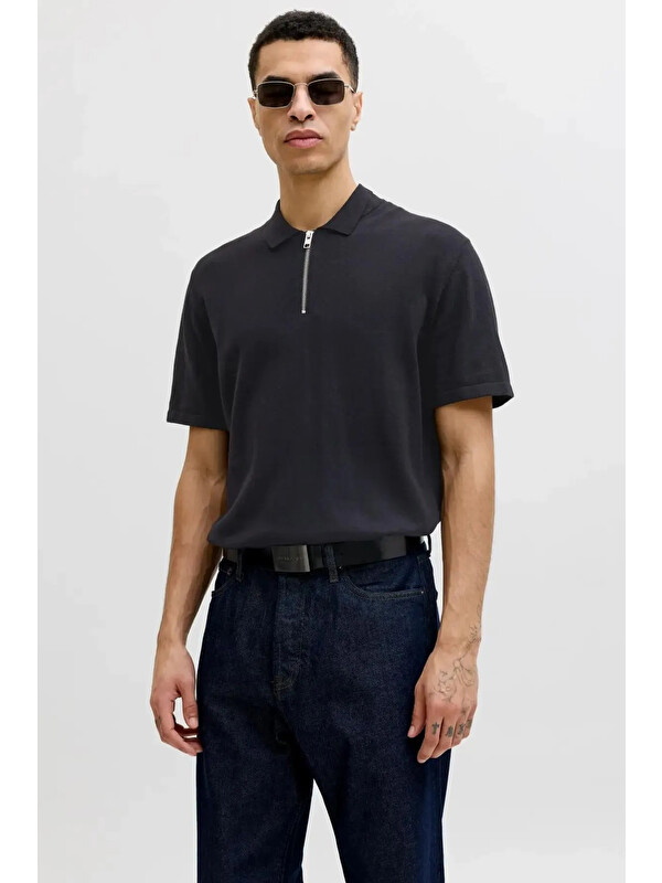 Jack & Jones Essentials Jjeemil Pamuklu Fermuarlı Polo Yaka T Shirt  12288260