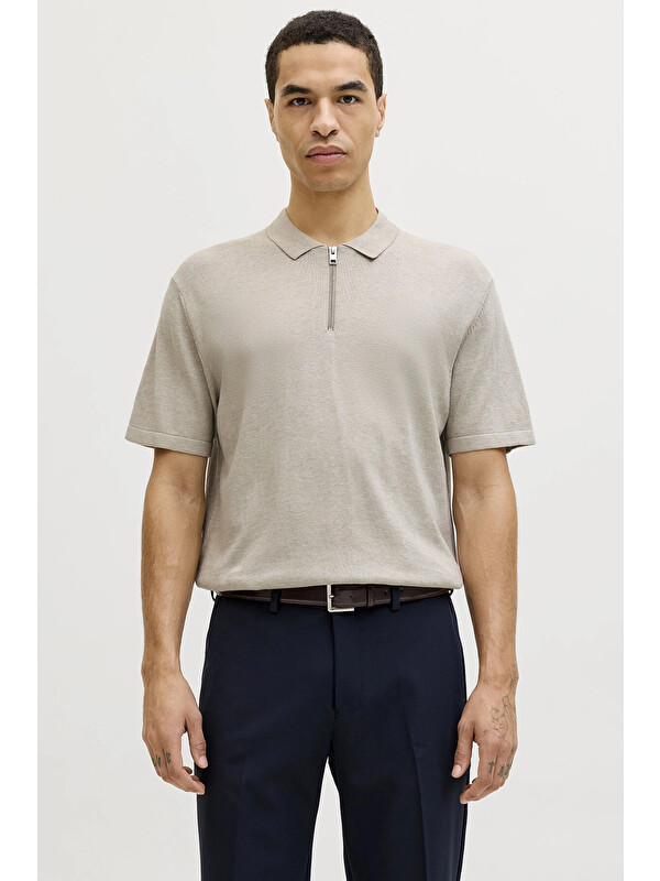Jack & Jones Essentials Jjeemil Pamuklu Fermuarlı Polo Yaka T Shirt  12288260
