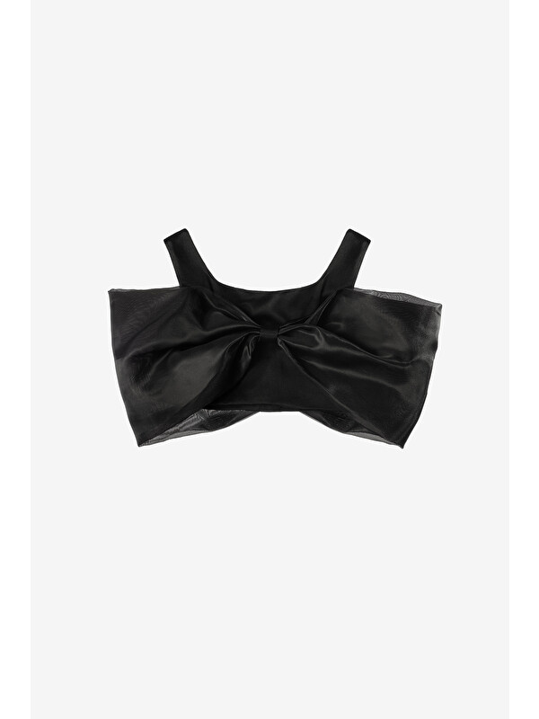 Le Mabelle Siyah Büyük Fiyonklu Kız Çocuk Crop Bluz - Edith