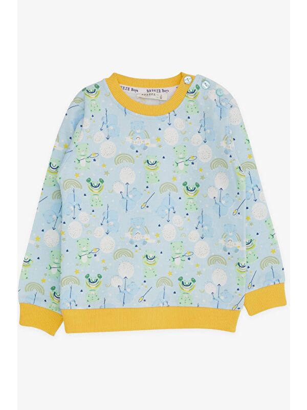 Breeze Erkek Çocuk Sweatshirt Neşeli Ayıcık Desenli Açık Mavi (1.5-5 Yaş)